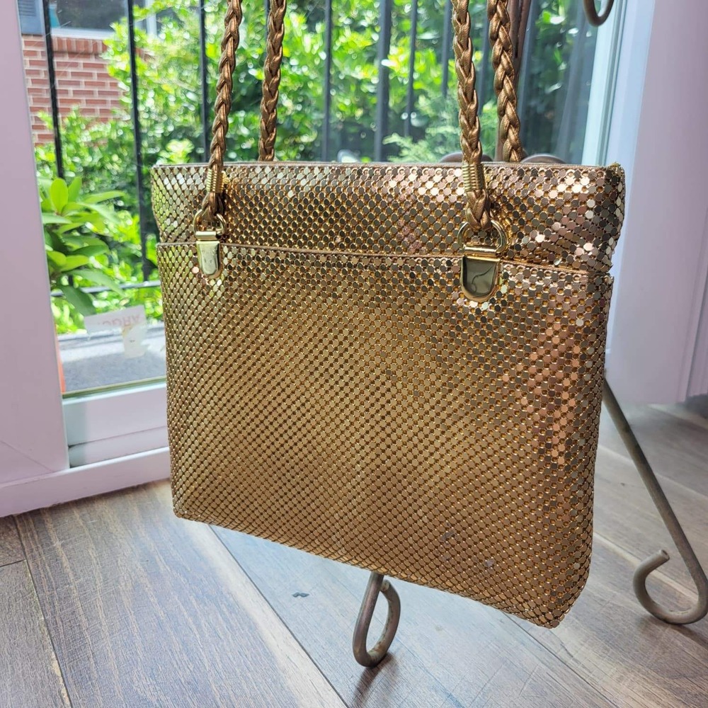 Y&S Gold Metal Mesh Shoulder Bag Braided Strap Vintage Style Evening Purse